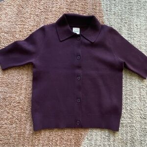 Maeve Cropped Button Collar Sweater Anthropologie Maroon